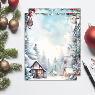 En-tête De Lettre Forêt de montagne Snowly Log Cabines Noël