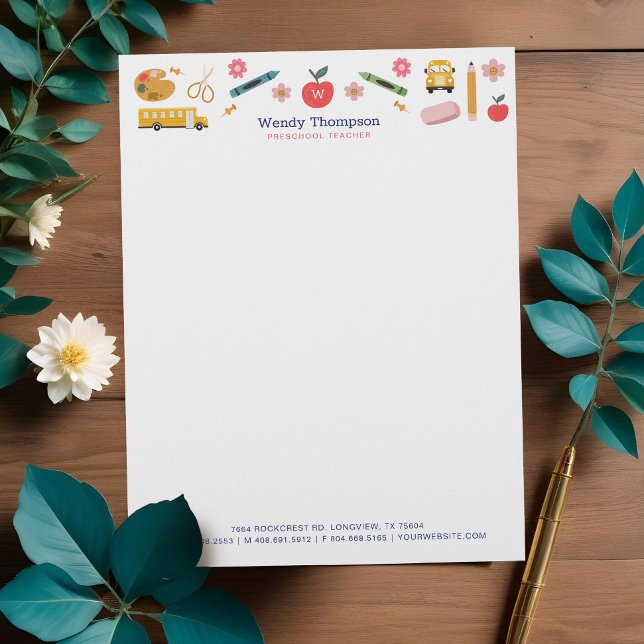 En-tête De Lettre Fournitures scolaires de l'enseignant et du tuteur (Teacher & Tutor School Supplies Icon Illustrations Letterhead)