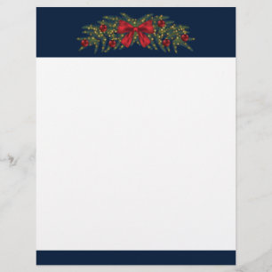 En-tête De Lettre Garland De Noël Avec Bow Rouge Et Baubles