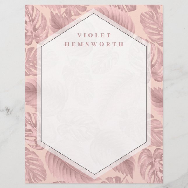 En-tête De Lettre Géométrique tropicale rose (Devant)