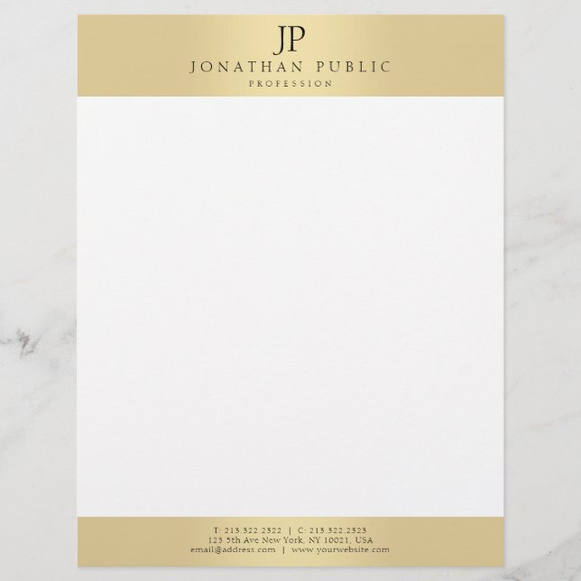 En-tête De Lettre Glamor Faux Gold Elegant Monogram Modèle (Devant)