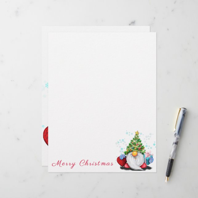 En-tête De Lettre Gnome de Noël avec en-tête cadeau (Devant/Arrière en situation)