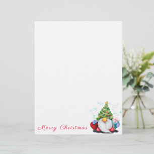 En-tête De Lettre Gnome mignonne avec arbre de Noël Casquette et cad