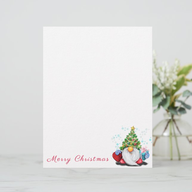 En-tête De Lettre Gnome mignonne avec arbre de Noël Casquette et cad (Debout devant)