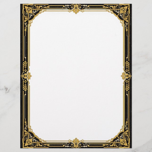 En-tête De Lettre Gold Black and White Art Deco (Devant)