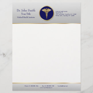 En-tête De Lettre Gold Blue Professional Médicale Caduceus