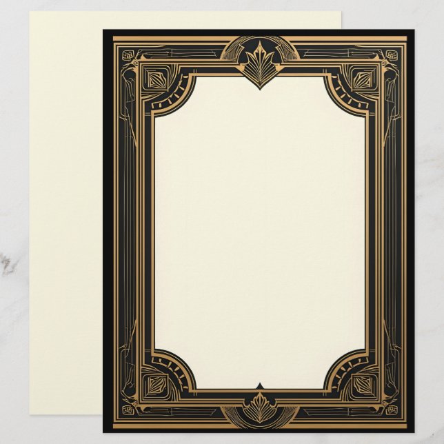 En-tête De Lettre Gold sur Black Art Deco Classic (Devant / Derrière)