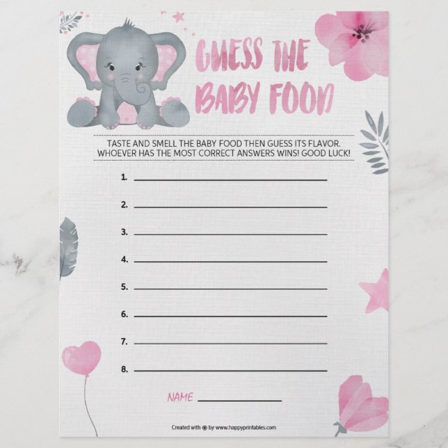 En-tête De Lettre Guess The Baby Food [Baby Elephant [Rose] (Devant)