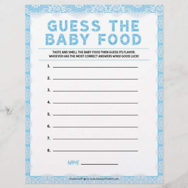 En-tête De Lettre Guess The Baby Food [Dentelle de luxe [Bleu] (Devant)