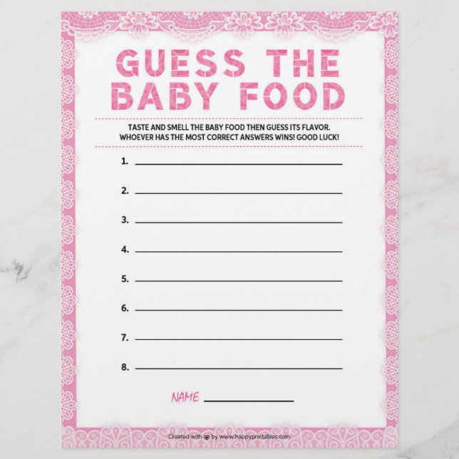 En-tête De Lettre Guess The Baby Food [Dentelle De Luxe [Rose] (Devant)