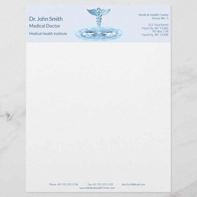 En-tête De Lettre Hermes Rod Bleu Caduceus Eau Médicale (Devant)