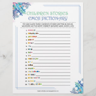 En-tête De Lettre Histoire des enfants Emoji Pictionary [Floral bleu