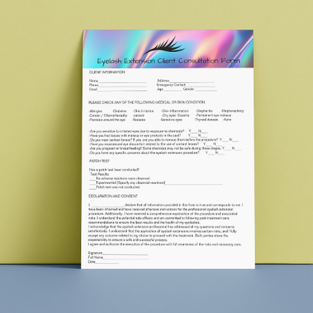 En-tête De Lettre Holographe de l'extension Eyelash de test de corre (Allergy Patch Test Eyelash Extension Holograph Letterhead)