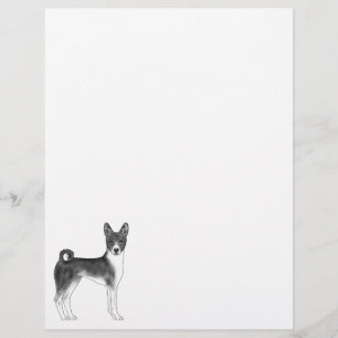 En-tête De Lettre Illustration de chien Basenji mignon en noir et bl