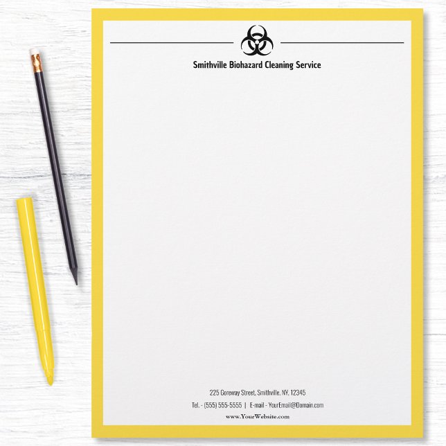 En-tête De Lettre Industrie du biodanger - Noir avec bordure jaune (Biohazard Industry - Black with yellow border Letterhead by Office Accessories Shop)