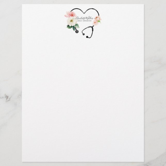 En-tête De Lettre Infirmière soignante Stethoscope floral (Devant)