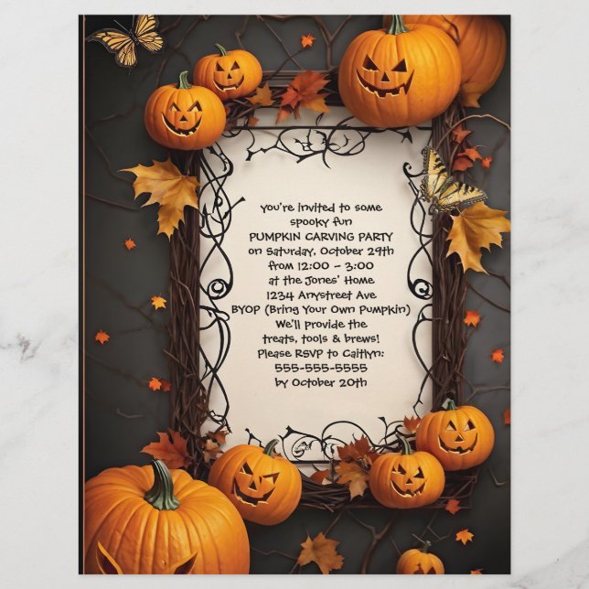 En-tête De Lettre Jack O'Lanterns et Butterflies Halloween Party (Devant)