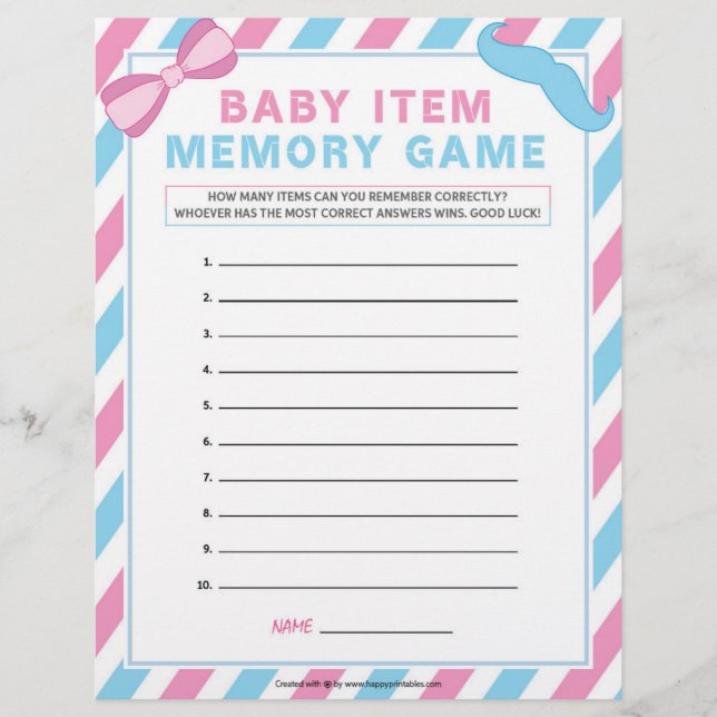 En-tête De Lettre Jeu de mémoire d'élément bébé [Surprise de genre] (Devant)