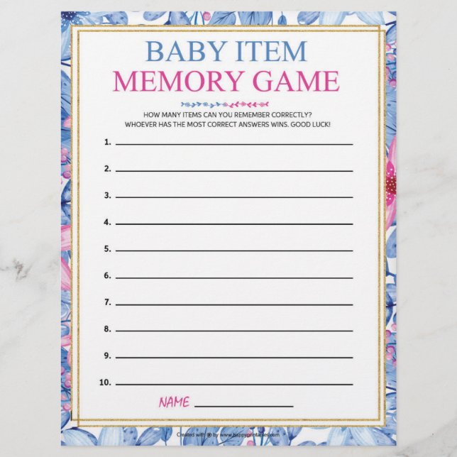 En-tête De Lettre Jeu de mémoire pour bébé [aquarelles florales] (Devant)