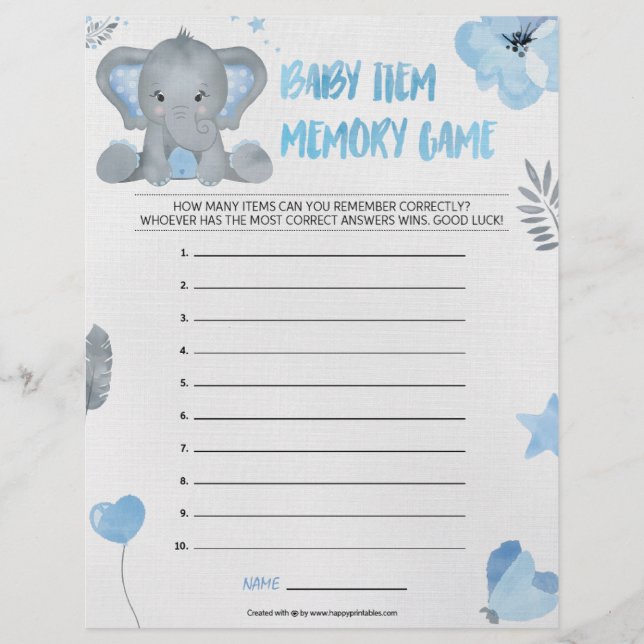 En-tête De Lettre Jeu de mémoire pour bébé [Baby Elephant [Bleu] (Devant)