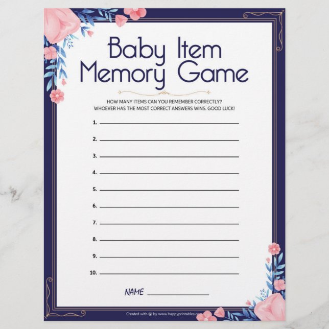 En-tête De Lettre Jeu de mémoire pour bébé [cadre floral] (Devant)