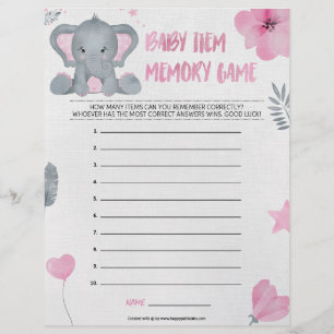 En-tête De Lettre Jeu de mémoire pour bébé [Eléphant bébé [rose]