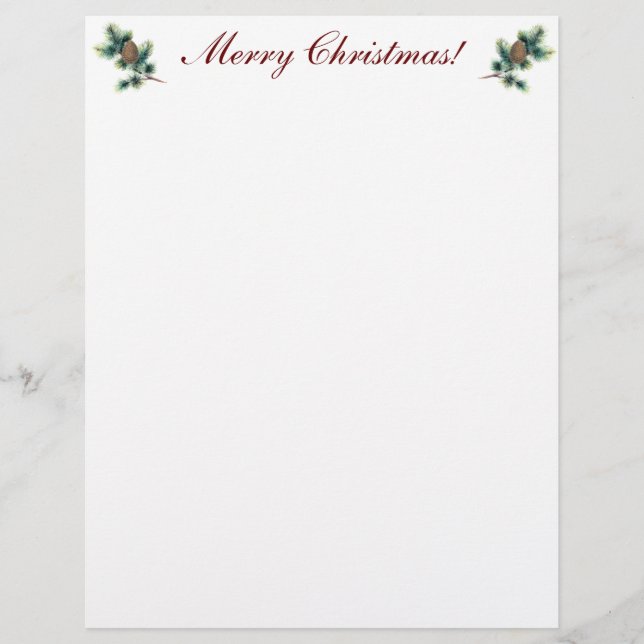 En-tête De Lettre Joyeux Noël avec brindilles À feuillage persistant (Devant)