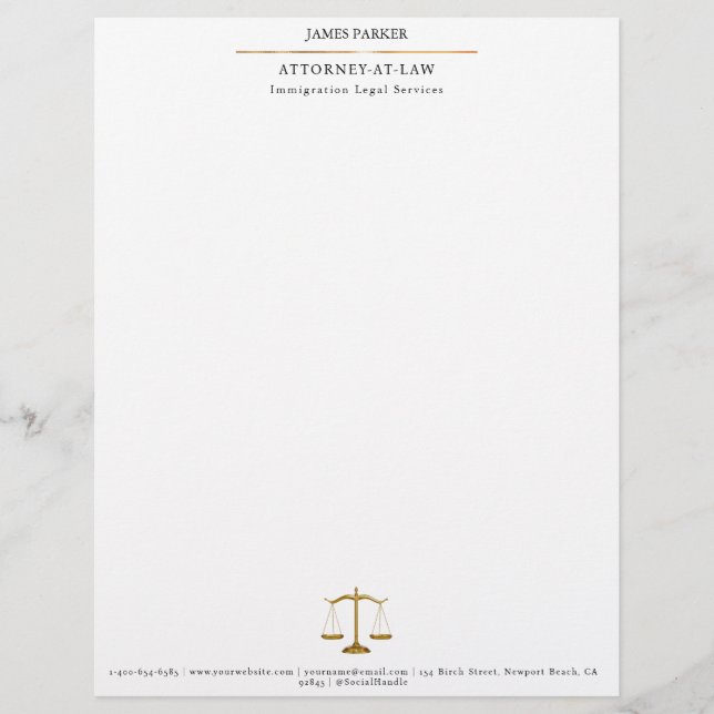 En-tête De Lettre Lawyer Attorney At Law Classy White (Devant)