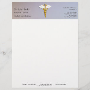 En-tête De Lettre Les ailes blanches de l'Élégant Gold Caduceus Médi