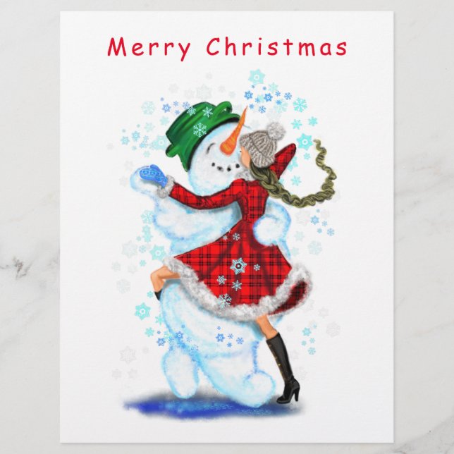 En-tête De Lettre Letterhead Snowman et Girl Dance (Dos)