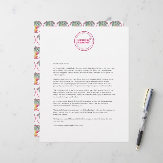 En-tête De Lettre Lettre de Noël personnalisée Modèle rose (Devant/Arrière en situation)