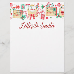 En-tête De Lettre Lettre enfant aquarelle à Père Noël Papier