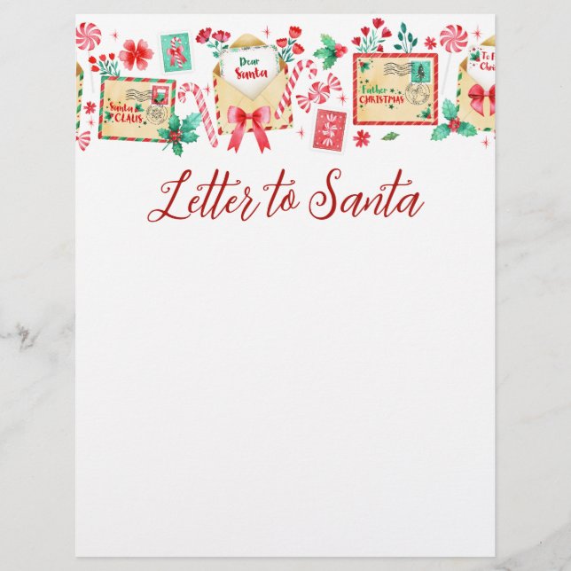 En-tête De Lettre Lettre enfant aquarelle à Père Noël Papier (Devant)