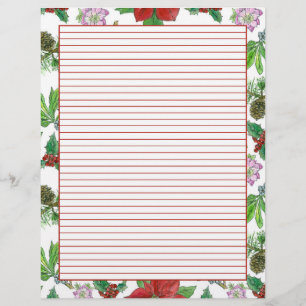 En-tête De Lettre Lettres de vacances Noël Poinsettia Lined rouge