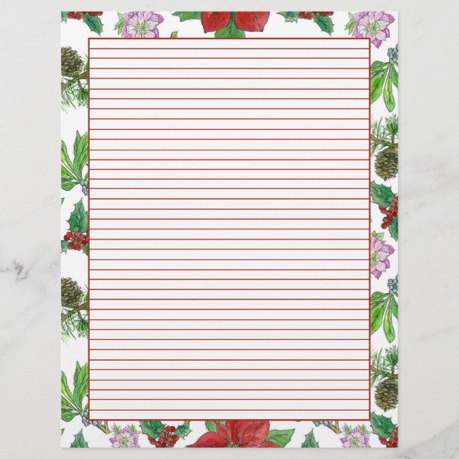 En-tête De Lettre Lettres de vacances Noël Poinsettia Lined rouge (Devant)