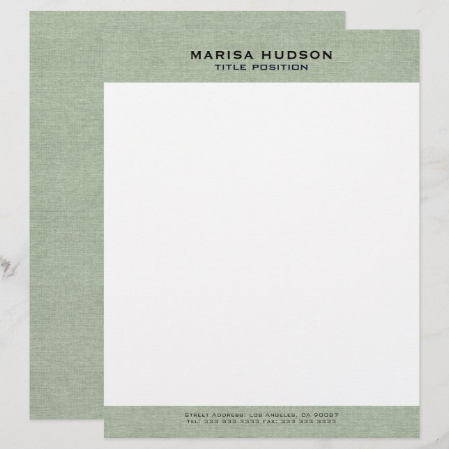 En-tête De Lettre Light green Linen Fabric Texture (Devant / Derrière)