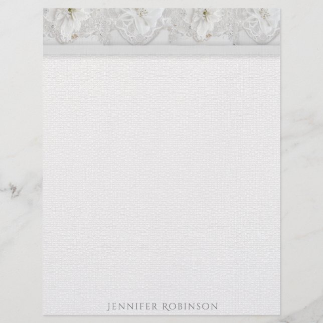 En-tête De Lettre Linge, dentelle et fleurs blanches Papeterie (Devant)