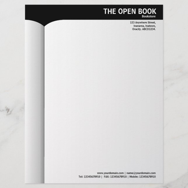 En-tête De Lettre Livre ouvert - Noir (Devant)