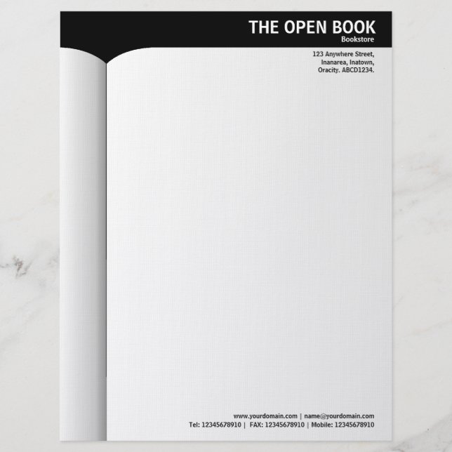 En-tête De Lettre Livre ouvert - Noir (Devant)