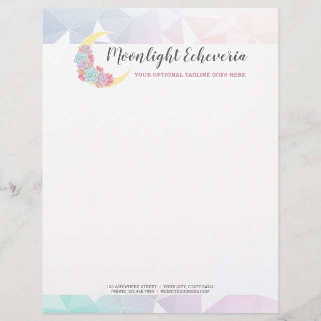 En-tête De Lettre Lune et succulents Pastel Mystic Boho Floral Cactu (Devant)