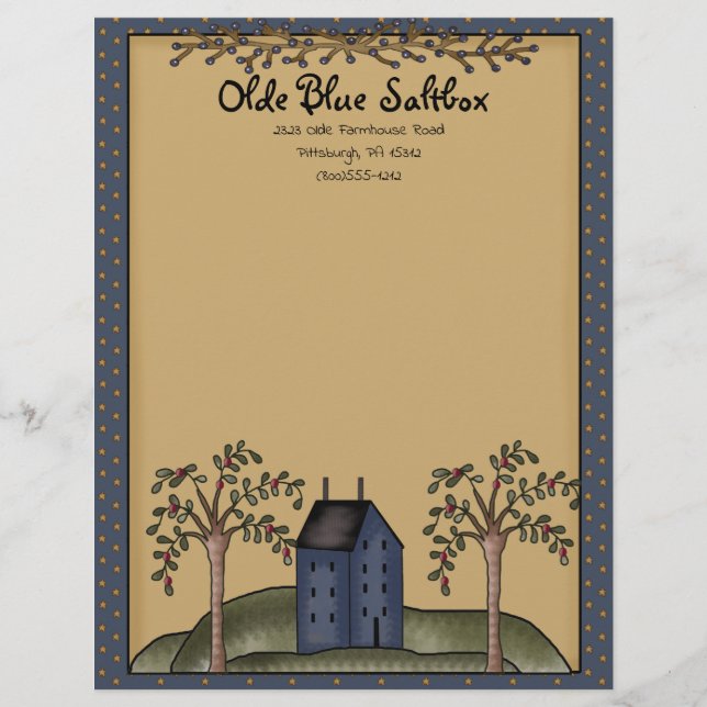 En-tête De Lettre Maison de Saltbox Bleue avec étoiles primitives et (Devant)