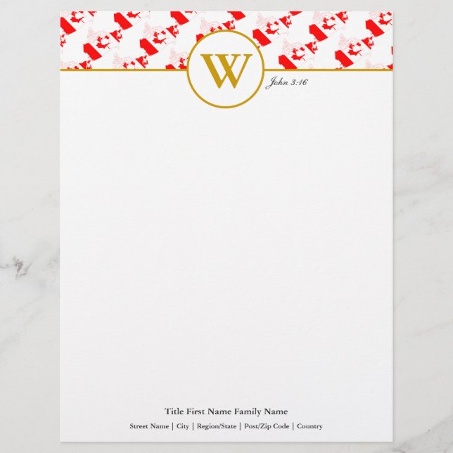 En-tête De Lettre MARIAGE de la fête personnalisée du CANADA (Devant)