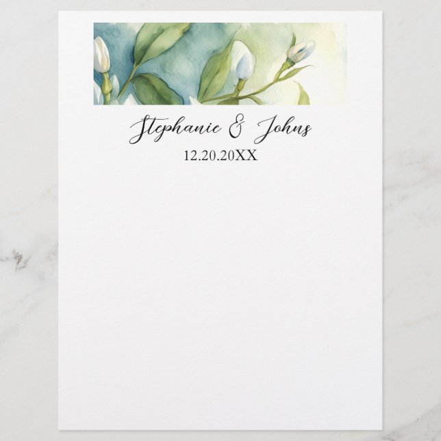 En-tête De Lettre Mariage rustique élégant aux fleurs blanches et fe (Devant)