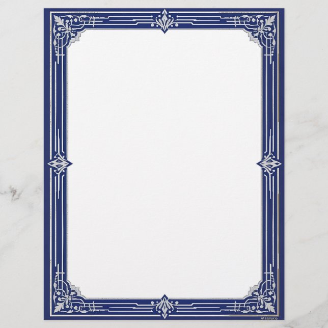 En-tête De Lettre Marine Blue and Silver Art Deco Stationery (Devant)