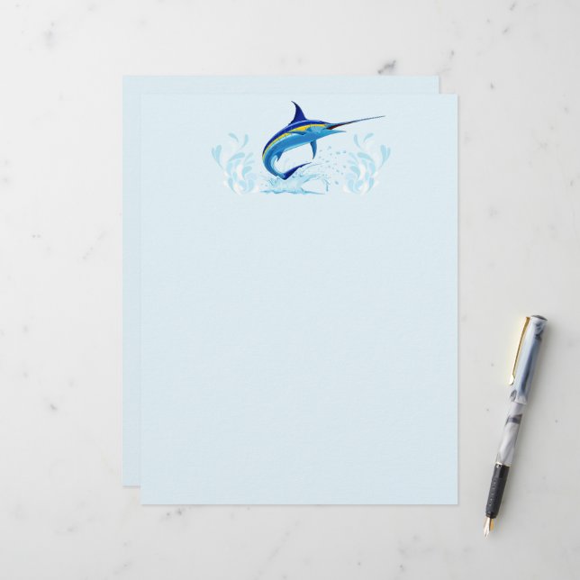 En-tête De Lettre Marlin Bleu Jaillissant de l'Océan (Devant/Arrière en situation)