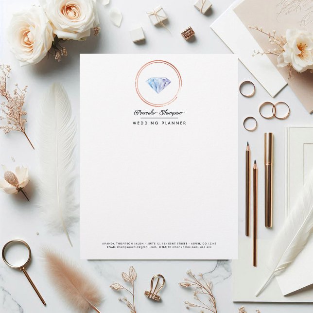 En-tête De Lettre Marque commerciale Wedding planner diamant (Diamond Wedding Planner Business Branding Letterhead)