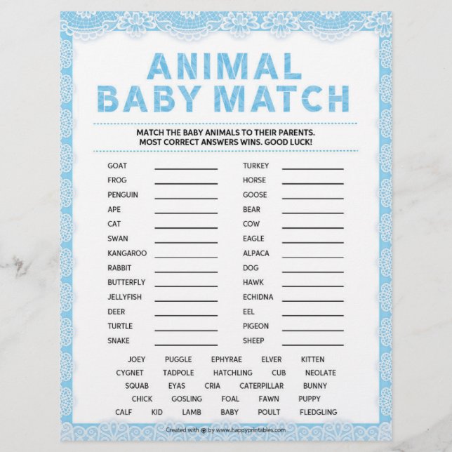 En-tête De Lettre Match bébé animal [dentelle de luxe [bleu] (Devant)