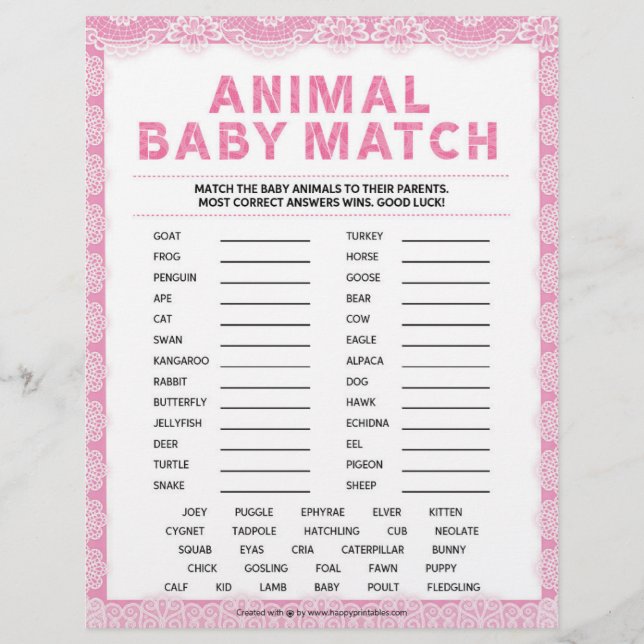 En-tête De Lettre Match bébé animal [dentelle de luxe [rose] (Devant)