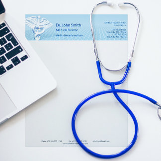 En-tête De Lettre Médicale blanc 3D Caduceus Blue Design