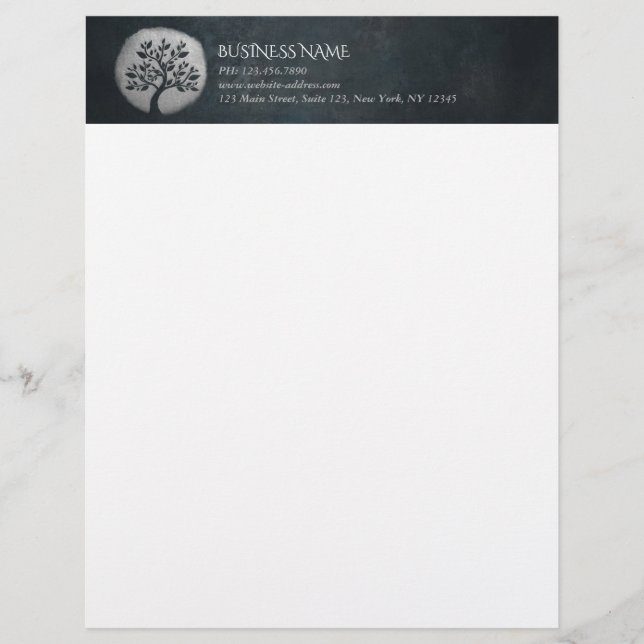 En-tête De Lettre Méditation Yoga Instructeur Reiki Arbre Noir Argen (Devant)